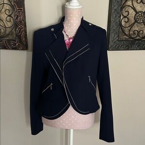 White House Black Market Navy Blazer with Silver Trim